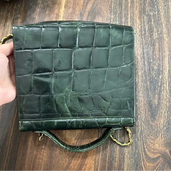 Vintage dark hunter green and gold crossbody handbag - Picture 5 of 16